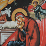 Ikone Weihnachten / Geburt Christi, die Gottesmutter Maria liebkost das Jesuskind
