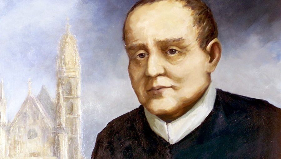 Hl. Klemens M. Hofbauer(Hinten li.: Kirche Maria am Gestade, Wien)Gem?lde im Redemptoristenkloster Maria am Gestade 23.2.2001Franz Josef Rupprecht, A-7123 M?nchhof, Bank: Raika M?nchhof (BLZ 33054), Kto.: 17.608