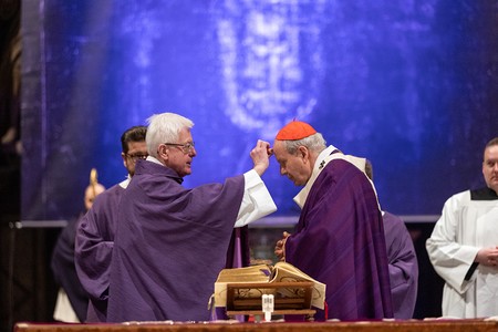 Kardinal Schönborn empfängt das Aschenkreuz am Aschermittwoch