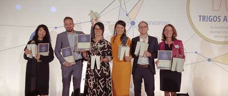 BILD zu OTS - Die sechs Preistr?ger beim TRIGOS 2023 wurden am Abend des 4. Oktober bei der Gala '20 Jahre TRIGOS' im Gartenpalais Liechtenstein gek?rt - im Beisein von mehr als 300 hochkar?tigen G?sten aus Politik, Wirtschaft und Zivilgesellschaft.