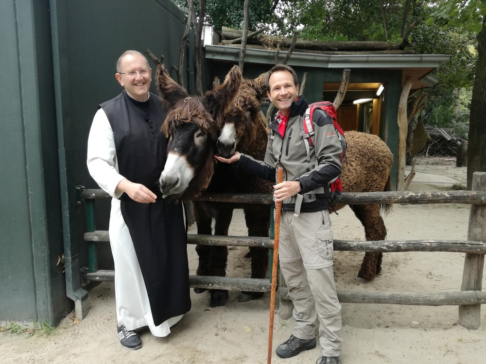 Missio-Nationaldirektor P. Wallner mit Paten-Esel Amelie im Tiergarten Schönbrunn / Kathpress / Mostögl