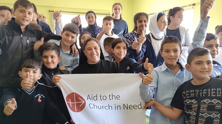 Children of the Lebanese school run by the Sisters of the Good Service.