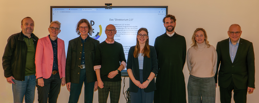 v. l. fr. Andras Remler (Göttweig), Nicole Stockhoff (Münster), Markus Wittman (Eichstätt), Christoph Freilinger (ÖLI), Kristina Jansen (Münster), P. Johannes Feierabend (Leiter ÖLI), Katharina Hoos (Würzburg), Stephan Steger (Würzburg)