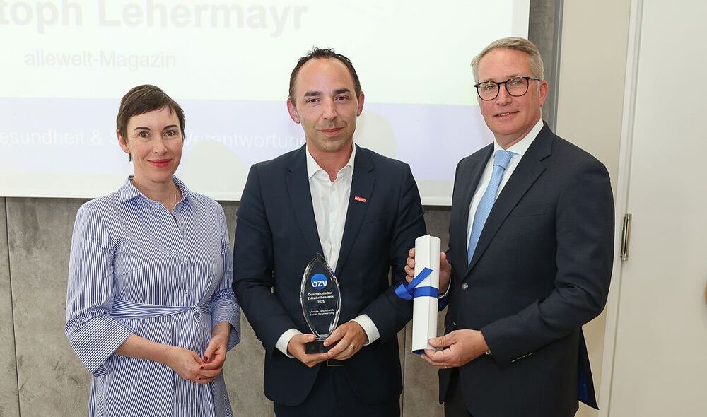 NR-Abgeordnete Henrike Brandstötter, allewelt-Chefredakteur Christoph Lehermayr und ÖZV-Vizepräsident Philipp Ita (v.l.) / Gerhard Fally NR-Abgeordnete Henrike Brandstötter, allewelt-Chefredakteur Christoph Lehermayr und ÖZV-Vizepräsident Philipp Ita (v.l.)