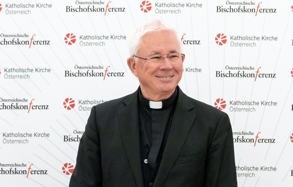 Erzbischof Franz Lackner bei der Abschlusspressekonferenz der Wintersession 2021 der Österreichischen Bischofskonferenz in Wien.