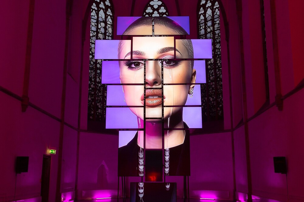 Ars Electronica Festival 2026 / Ars Electronica / Lucie Marsmann Ausstellung von 'Qwen Stefani Against Techfascism' - hier in einer Osnabrücker Kirche.
