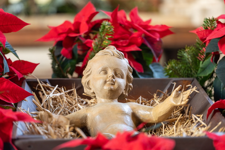 Die Hauptfigur der Weihnachtskrippe ist das Jesuskind. Ein Säugling, der in einem ärmlichen Stall als Notunterkunft im Stroh einer vermutlich nicht sehr sauberen Futterkrippe liegt. Als 'das Christuskind' symbolisiert er Gott, der ohne weltliche Besi