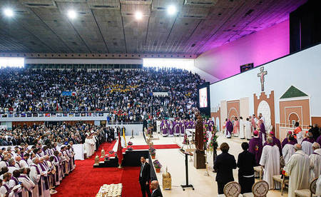 Messe mit Papst Franziskus zum Abschluss seiner Marokkoreise am 31. März 2019 im Fußballstadion in Rabat (Marokko).