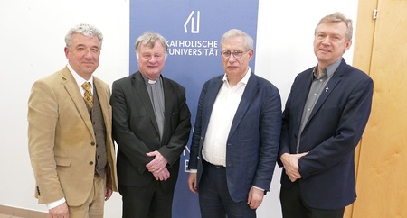Akademie am 23. April 2026 - v.l.: Rektor Michael Fuchs, Bischof Manfred Scheuer, Prof. Detlef Pollack, Regens Slawomir Dadas