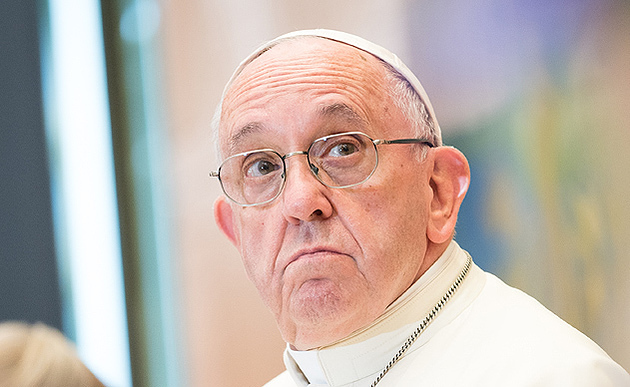 21 June 2018, Geneva, Switzerland: Pope Francis listens, as WCC general secretary Rev. Dr Olav Fykse Tveit speaks at an Ecumenical Encounter between Pope Francis and the World Council of Churches. On 21 June 2018, the World Council of Churches receiv