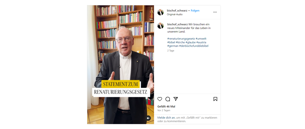 Bischof Schwarz via Instragam zu Streit nach Renaturierungsgesetz / Bischof Schwarz/Instagram