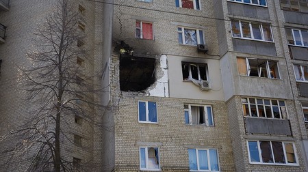 Zerstörtes Wohnhaus in Charkiw