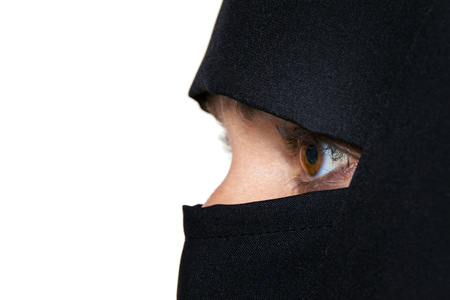 Verschleierte Frau / Erwin Wodicka Symbolfoto Islam. Muslimische mit Burka ist verschleiert.