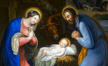 Altarbild der Geburt Christi in der Wiener Pfarre Aspern