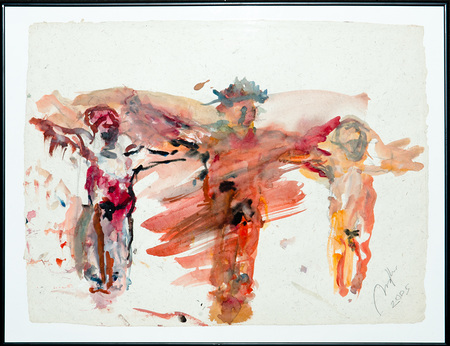 Kreuzigungsgruppe, Alfred Hrdlicka, Aquarell, 2005