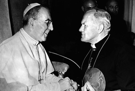 Papst Johannes Paul I. und Kardinal Karol Wojtyla (Papst Johannes Paul II.) am 30. August 1978 im Vatikan.