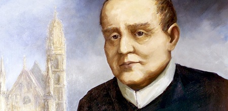 Hl. Klemens M. Hofbauer(Hinten li.: Kirche Maria am Gestade, Wien)Gem?lde im Redemptoristenkloster Maria am Gestade 23.2.2001Franz Josef Rupprecht, A-7123 M?nchhof, Bank: Raika M?nchhof (BLZ 33054), Kto.: 17.608