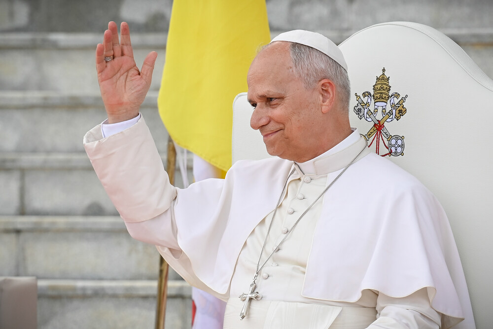 Papst Leo XIV. besucht Universität in Malabo / Copyright 2026, PubliKath GmbH, www.kna.de, All Rights Reserved, Vatican Media Papst Leo XIV. beim Besuch der Nationalen Universität in Malabo (Äquatorialguinea) am 21. April 2026.