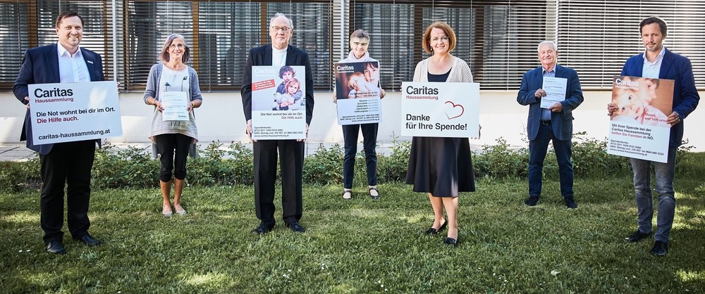 Offizieller Start zur Caritas Haussammlung in St. Pölten am 2.6.2021: Am Foto (v.l.n.r.) Diözesanbischof Alois Schwarz, Landesrätin Christiane Teschl-Hofmeister, Caritas-Direktor der Diözese St. Pölten, Hannes Ziselsberger sowie Klaus Schwertner, ges