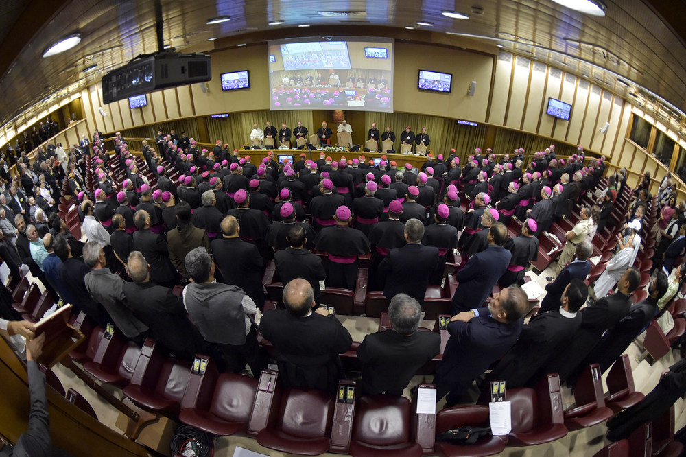 Eröffnung Amazonas-Synode / Copyright 2019, KNA GmbH, www.kna.de, All Rights Reserved, Cristian Gennari Fish-Eye-Aufnahme der Synodenaula zu Beginn der Amazonas-Bischofssynode am 7. Oktober 2019 im Vatikan.