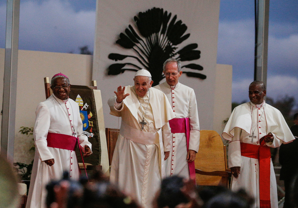 Abendgebet mit Papst Franziskus und Jugendlichen auf dem Freigelände Soamandrakizay am 7. September 2019 in Antananarivo (Madagaskar).